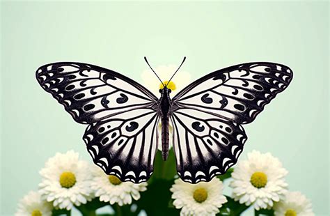 White And Black Butterfly Standing On A Flower Background Season