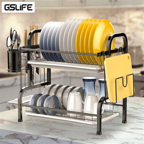 GSlife 2 3 Tiers Stainless Steel Dish Rack Rak Pinggan Rak Sinki Dish