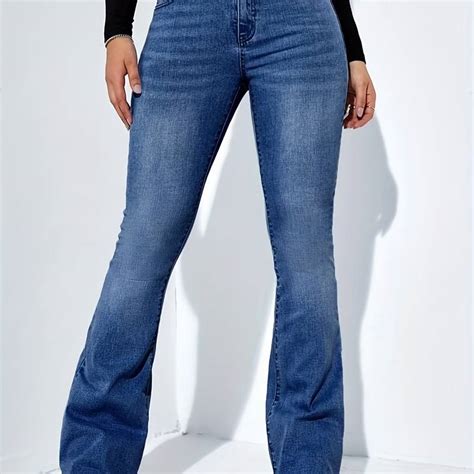 Plain Washed Retro Flare Jeans Slim Fit High Stretch Slant Pockets