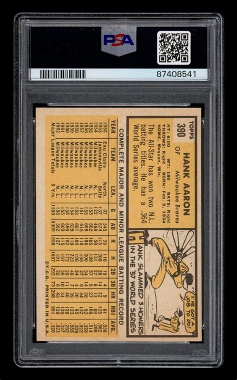 1963 Topps Set Break 390 Hank Aaron PSA 8 NM MT EBay