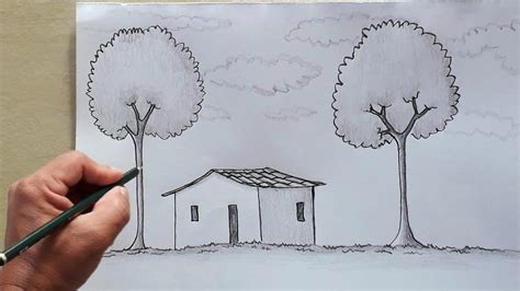 Como Desenhar Uma Paisagem F Cil Casinha E Rvores Youtube