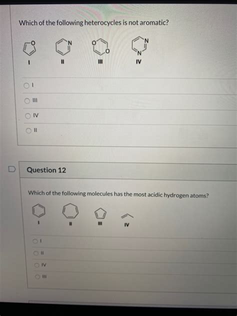 Solved Which Of The Following Heterocycles Is Not Aromatic Chegg