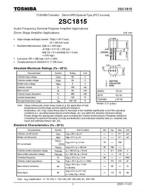 C1815 Toshibasemiconductor Pdf Pdf Reliability Engineering Safety