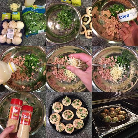 Champiñones rellenos de espinacas y atún COCINANDOMELAVIDA