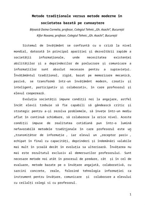 DOC Metode Traditionale Versus Metode Moderne Bitoaica Doina Si Kifor