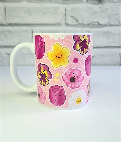 Cute Kawaii Flowers Mug Handmade Cute Office Mug Unique Etsy