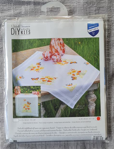 Vervaco Table Cloths Vervaco Orange Flowers And Butterflies Table