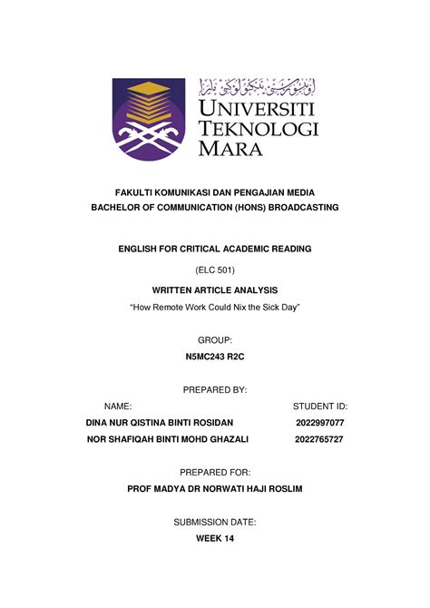 Final Article Analysis Fakulti Komunikasi Dan Pengajian Media