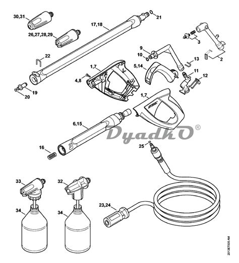 Схема деталировка минимойки бытовые мойки Stihl Re 109 Re 119 Re 129 Plus Пистолет