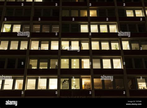 Lighted Windows Office Building Stock Photo Alamy