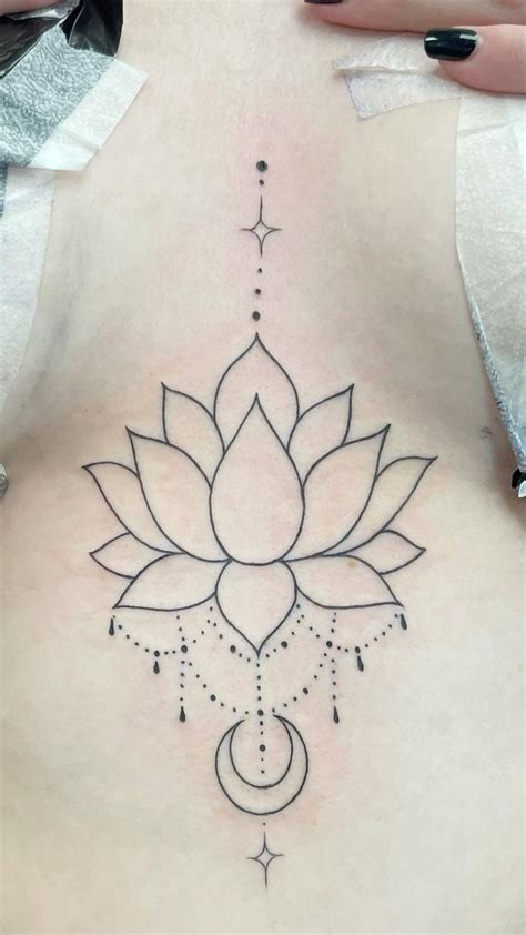 Lotus Sternum Tattoo 🪷 Moon Tattoo Lotus Tattoo Tattoo Placement