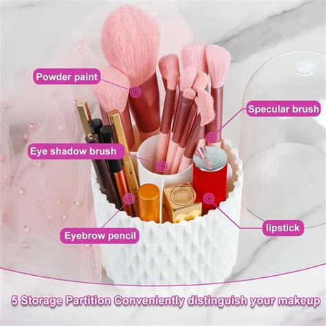 Custom 360 Rotating Makeup Brush Organizer With Dustproof Lid Large Capacity Cosmetic Holder Box