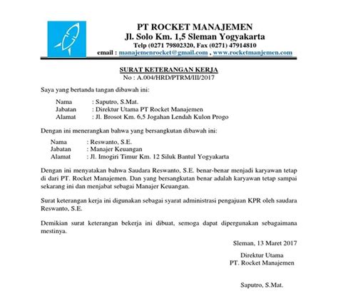 contoh surat keterangan kerja  kpr word