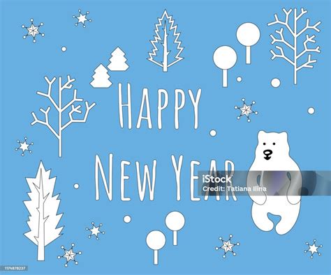 Vector Winter New Year Illustration With White Polar Bears Stock