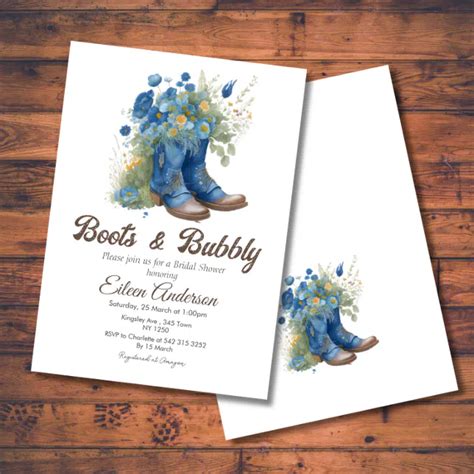 Boots Bubbly Western Cowgirl Blue Bridal Shower Invitation Zazzle