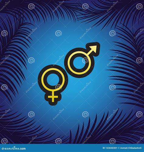 Sex Symbol Zeichen Vektor Goldene Ikone Mit Schwarzer Kontur Am Blau Vektor Abbildung
