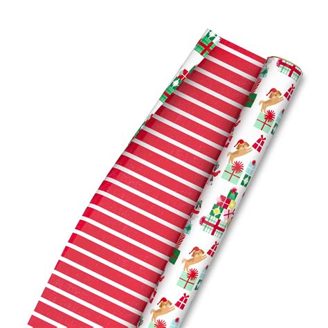 Hallmark Reversible Christmas Wrapping Paper Pets And Presents Red