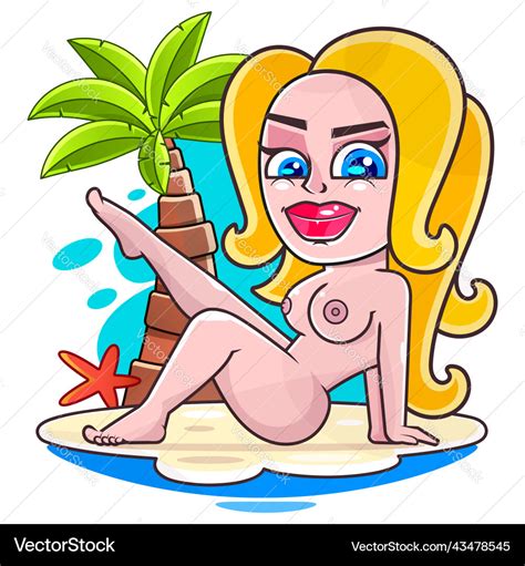 Naked Woman Sunbathing On The Beach Eps 10 Vector Image