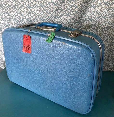 Vintage Suitcase Blue Luggage 60s Style Travel Suitcase Vintage