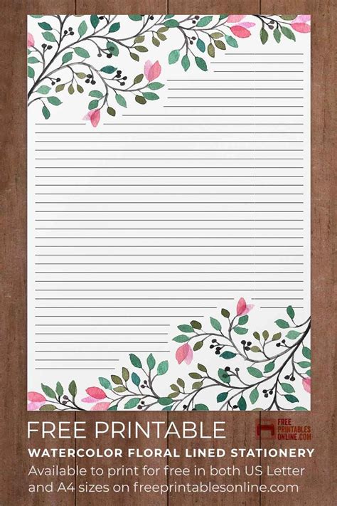 Printable Lined Watercolor Floral Stationery Free Printables Online