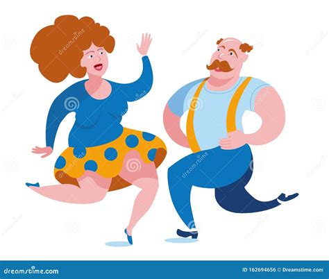 La Gente Gorda Divertida Se Divierte Bailando Polka Ilustración Vectorial Sobre El Tema De Los