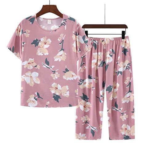 Herrnalise Womens Pajama Sets Cotton Pj Set Floral Print Short Sleeve Top With Capri Pants