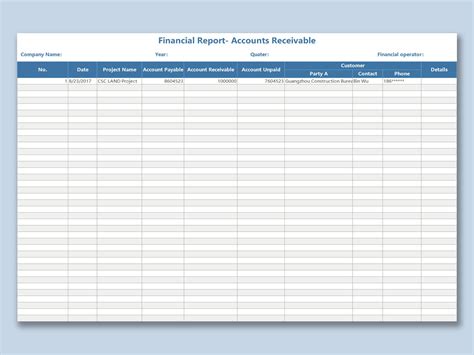 Excel Of Financial Report Accounts Receivable Xls Wps Free Templates