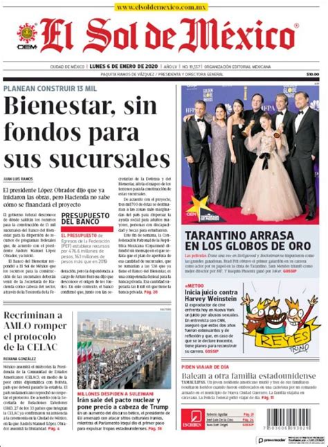 Newspaper El Sol De M Xico Mexico Newspapers In Mexico Monday S