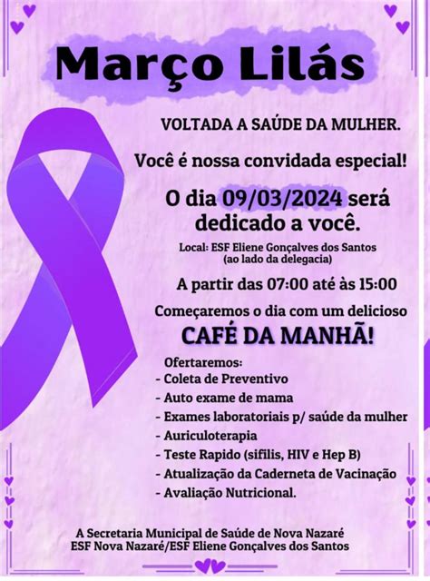 Março lilás evento promove saúde da mulher em Nova Nazaré Notícias