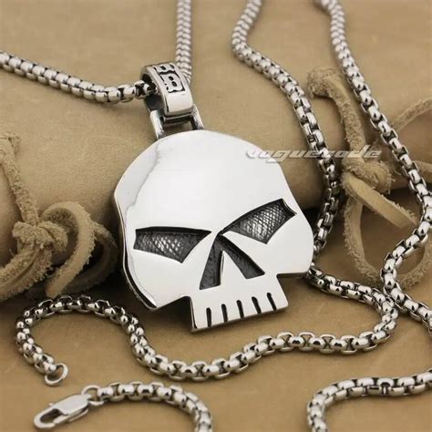 L Stainless Steel Huge Heavy Skull Pendant Mens Biker Punk Style