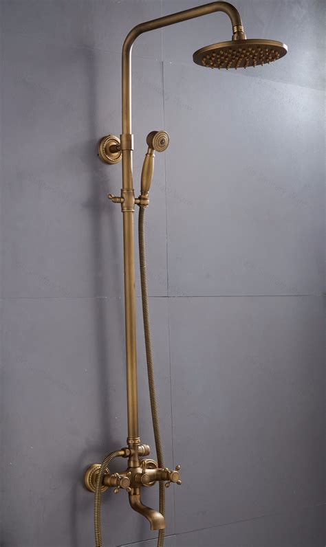 Classic European Style Antique Brass Shower Set Wall Mount Two Handle