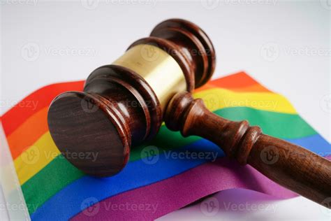 Gavel For Judge Lawyer With Heart Rainbow Flag Symbol Of Lgbt Pride