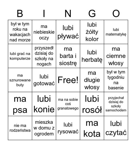 klasa 4B Znajdź kogoś kto Bingo Card