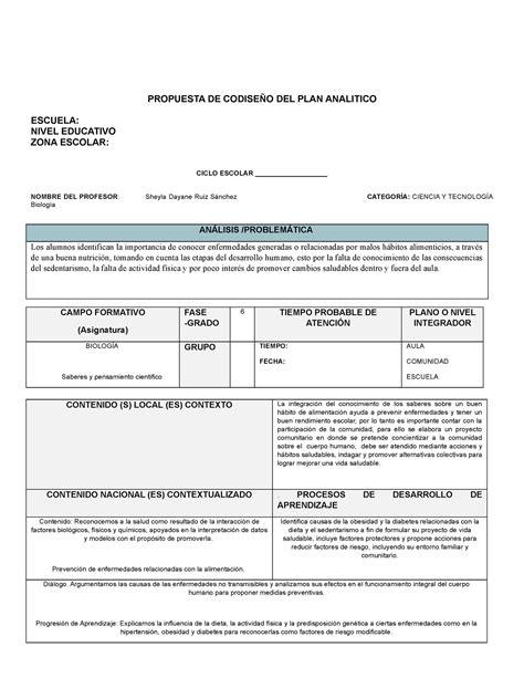 Plan Analitico Biolog A Propuesta De Codise O Del Plan Analitico