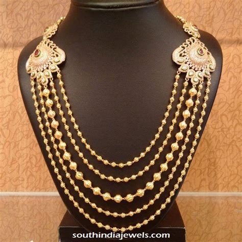 Gold Antique Step Chain Necklace South India Jewels