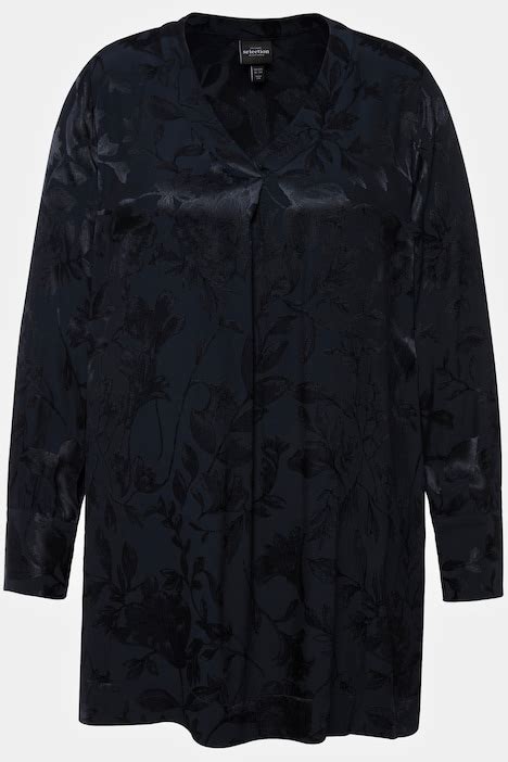 Bluse Florales Jacquardmuster V Ausschnitt Langarm Alle Blusen