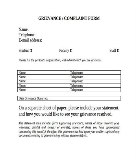 Free 8 Sample Grievance Complaint Forms In Pdf Ms Word