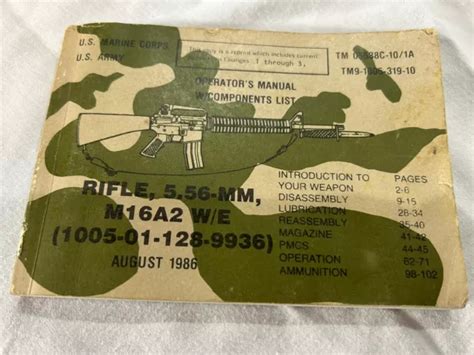 Us Army Usmc Operators Manual Tm9 1005 319 10 M16a2 5 56mm Rifle Aug 1986 £15 91 Picclick Uk