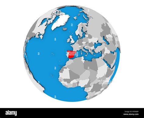 España resaltada en rojo en el mundo político Ilustración 3d aislado