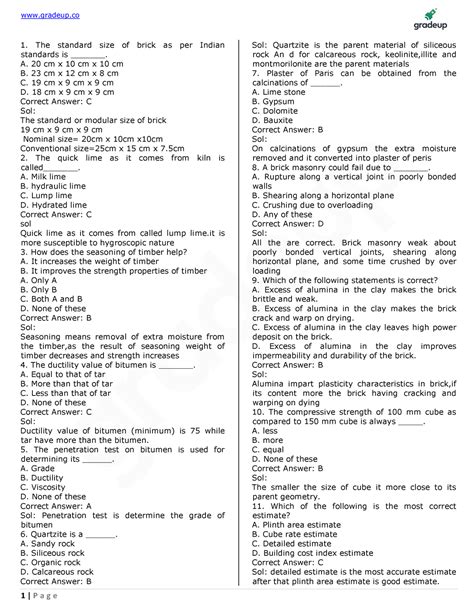 Civil Engineering MCQ Question AND Answers The Standard Size Of Brick