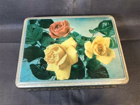 ANCIENNE BOITE À biscuits en fer blanc vintage déco fleurs roses années