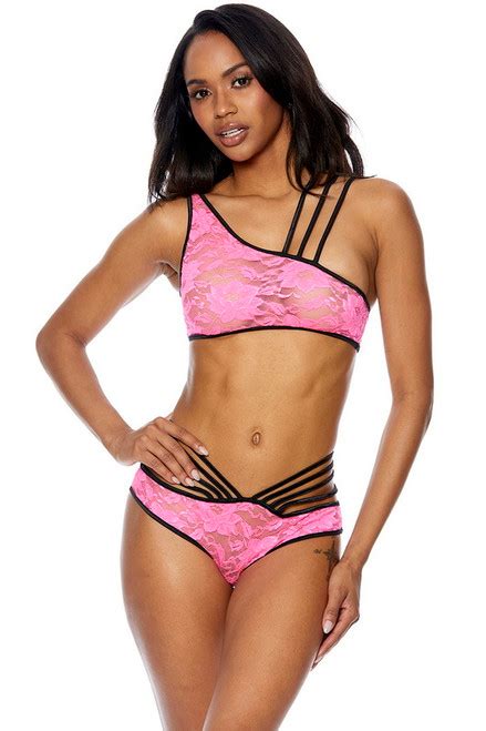 Hot Pink Sexy Strappy Lace Bra And Panty Set Spicy Lingerie