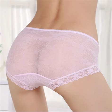 Mulheres Rendas Calcinha Sexy Ultra Fina E Transparente Flor Bordada