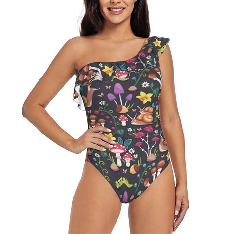 Xecao Mushrooms Snails Butterflies Womens One Piece Swimsuit A