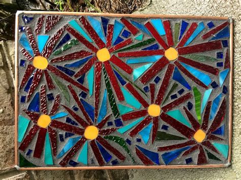 Stained Glass Mosaic Abstract Flowers Panel Window Ooak Etsy