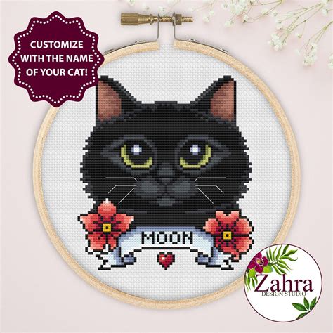 Long Haired Black Cat Cross Stitch Pattern Cat Cross Stitch Chart