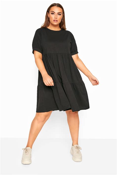 Limited Collection Black Tiered Cotton Smock Dress Yours Clothing