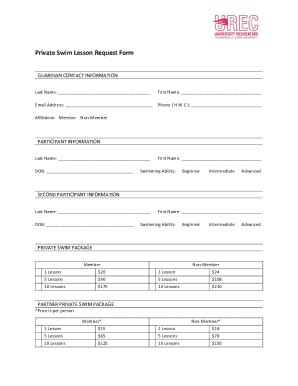 Fillable Online Private Swim Lesson Request Form JSU Home Page Fax