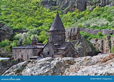 Armenian Geghard Monastery On The Slopes Stock Photo Image Of Tower