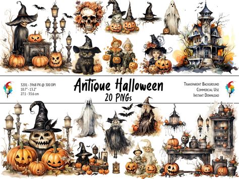 Antike Halloween Clipart Bundle Vintage Halloween Grafiken Png Mit